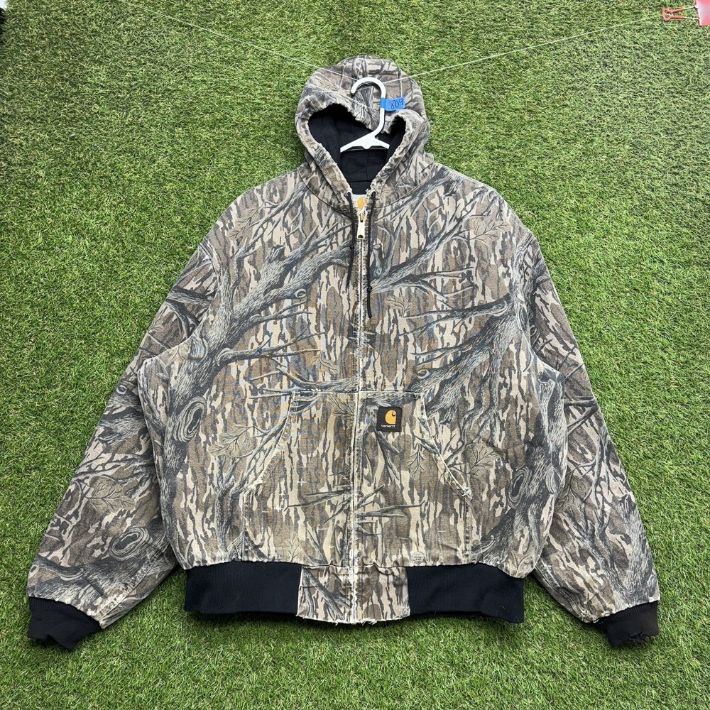 Carhartt Camo Jacket Mens 2XL Workwear JR345 Hooded Mossy Oak Tree Stand Hunting